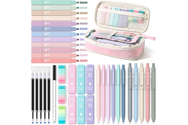 Four Candies 39 PCS Cute Stationery Set with Pencil Case, School Supplies with 5 Gel Pens & 6 Mechanical Pencils & 12 Highlig