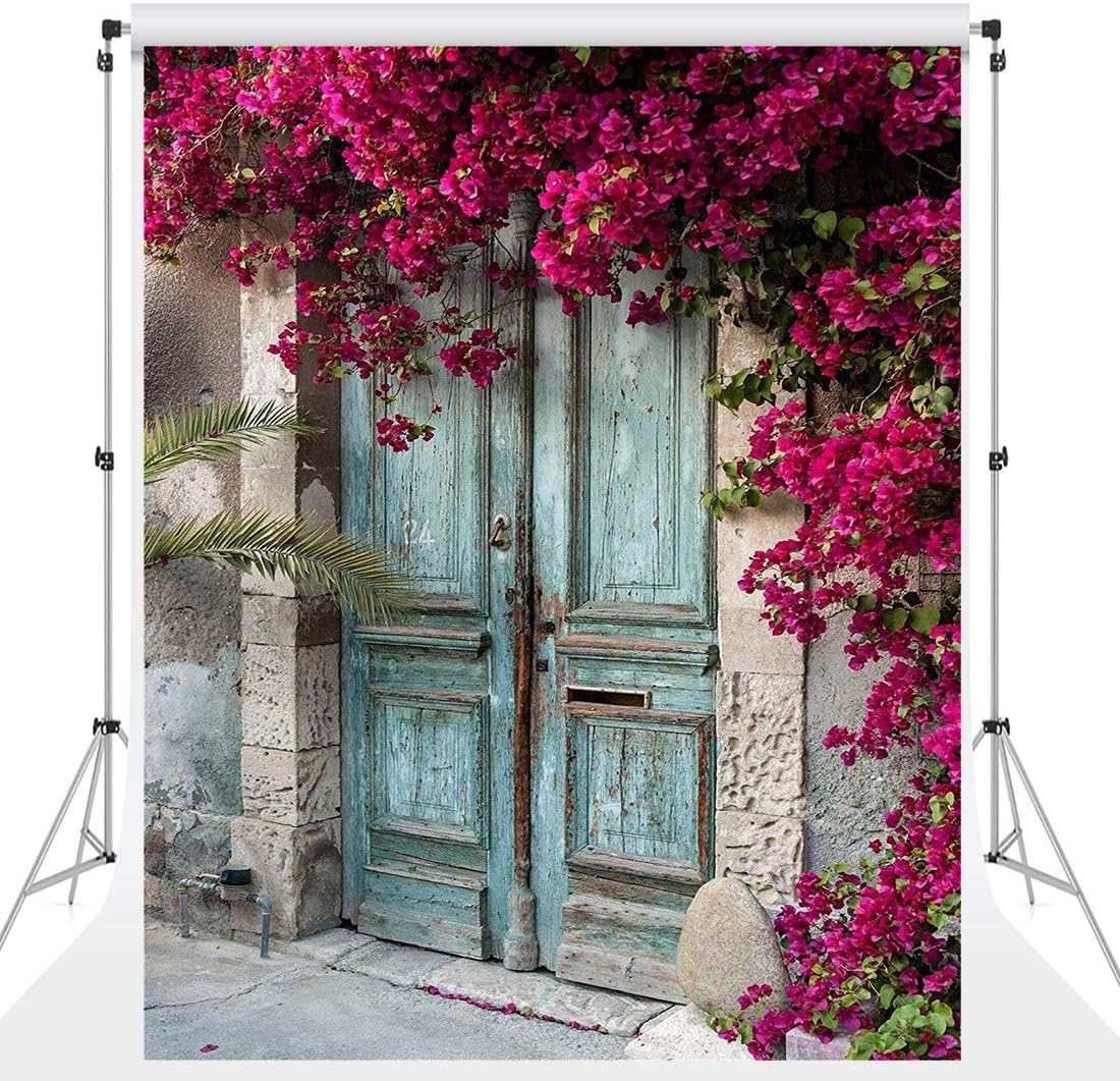 ATAO Vinyl Material 5x7ft Scenic Wood Door Backdrops for Photography Spring Out Flowers Backgrounds Italy Style Portrait Photo Video Props