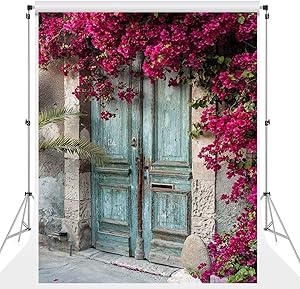 ATAO Vinyl Material 5x7ft Scenic Wood Door Backdrops for Photography Spring Out Flowers Backgrounds Italy Style Portrait Photo Video Props