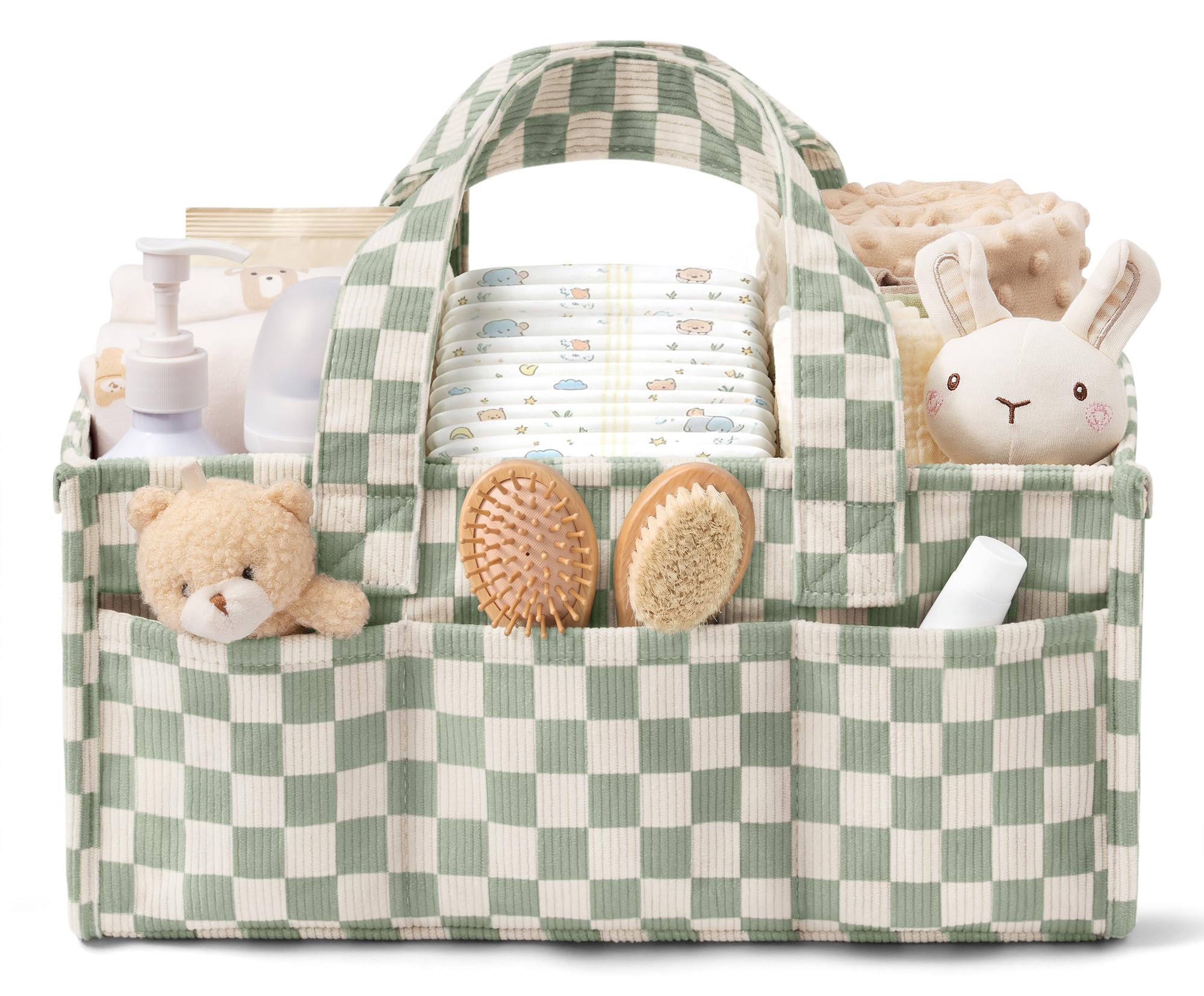Corduroy Baby Diaper Caddy Organizer with Handles, Nursery Storage Basket | Portable Diaper Bag Car Caddy Organizer Bin for W