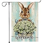 Welcome Spring Summer Garden Flag 12x18 Inch Double Sided Rabbit Colorful Floral Small Burlap Lawn Seasonal Wildflowers Outside Home Yard Flags Decorations