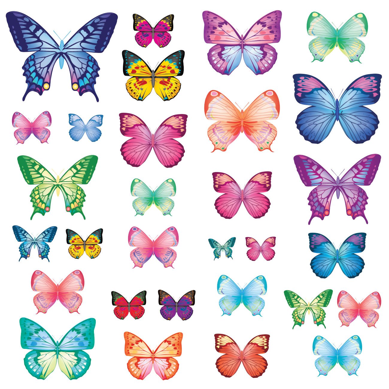 DECOWALL 30 Colorful Butterfly Wall Stickers – DIY Peel and Stick, Removable and Reusable Wall Décor for Nursery, Bedroom, Living Room, and Playrooms (DS9-1302)