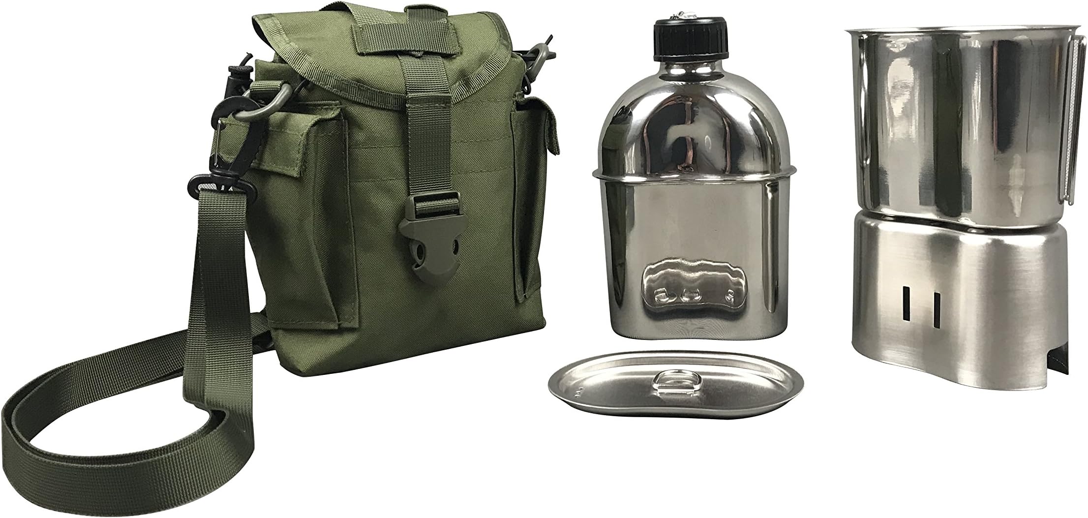 Jolmo Lander 1.2L US Military Canteen Kit Stainless Steel US Army Style Water Bottle with Mug,Stove and Cover
