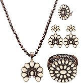 JMScape 4 PCS Western Turquoise Jewelry for Women Boho Vintage Navajo Pearl Necklace Earring Bracelet Ring Set Country Cowgirl Accessories for Gift