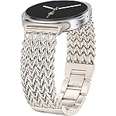 Minyee Metal Band Compatible with Samsung Galaxy Watch 8 40mm 44mm/ 8 Classic 46mm Bands, No Gap One-Click Dressy Stainless Steel Metal Gold Multi-chain Strap Mermaid Style Link Bracelet Wristband