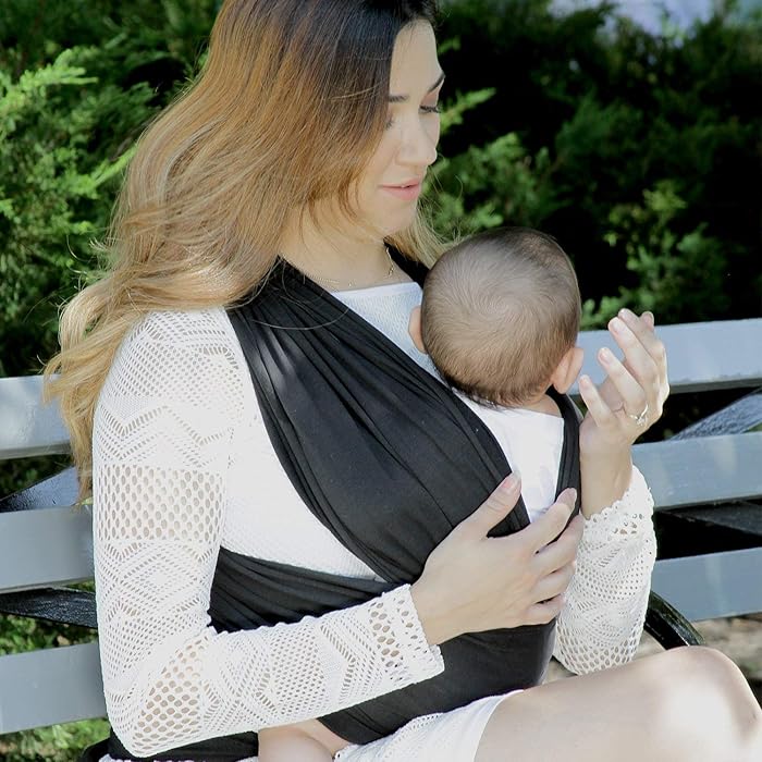 Image 5 - CuddleBug Baby Wrap Sling + Carrier - Newborns & Toddlers up to 36 lbs - Hands Free - Gentle, Stretch Fabric - Ideal for Baby Showers - One Size Fits All (Black)