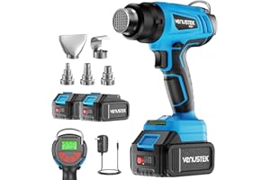 VENUSTEK 20V Cordless Heat Gun with 2 x 4.0Ah Batteries (122℉–1022℉) Fast-Heating Hot Air Gun Kit with Screen Display Variable Temperature Wind Speed, Portable Heat Gun for Shrink Tubing Vinyl Wrap