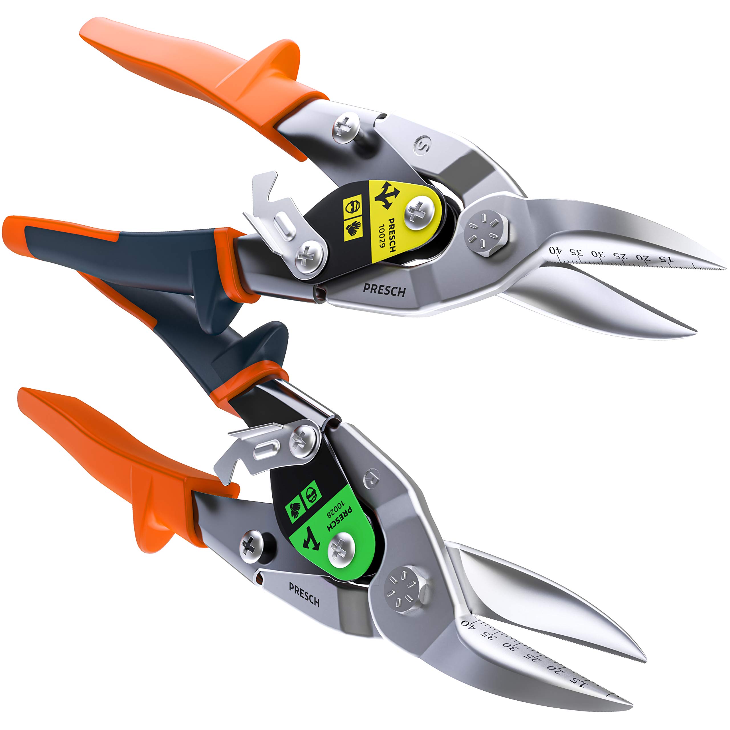 Presch Tin Snips Set Straight and Right Cut - Heavy Duty Aviation Snips - Drywall Construction Tool Set for Cutting Metal with Lever Transmission - Tin Cutter Kit