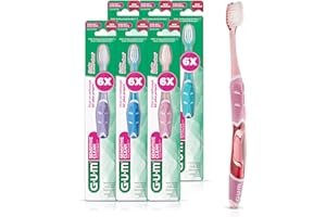 GUM Technique Sensitive Clean Toothbrush with Quad-Grip Handle, Ultra Soft Bristles & Compact Head, Pack of 6 Single Toothbru