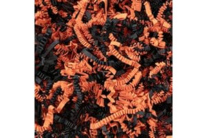 Mefleet 1/2 LB Halloween Crinkle Cut Paper Shred Filler 8 oz Black & Orange Crinkle Shredded Paper for Gift Basket - Gift Box Bag Filler - Grass Cushion Stuffing for Halloween Packaging Wrapping
