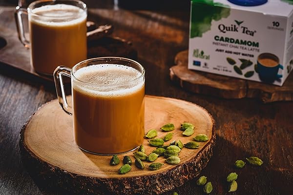 QUIKTEA UNSWEETENED CARDAMOM CHAI TEA LATTE – 10 COUNT SINGLE BOX – ALL NATURAL PRESERVATIVE FREE AUTHENTIC CHAI