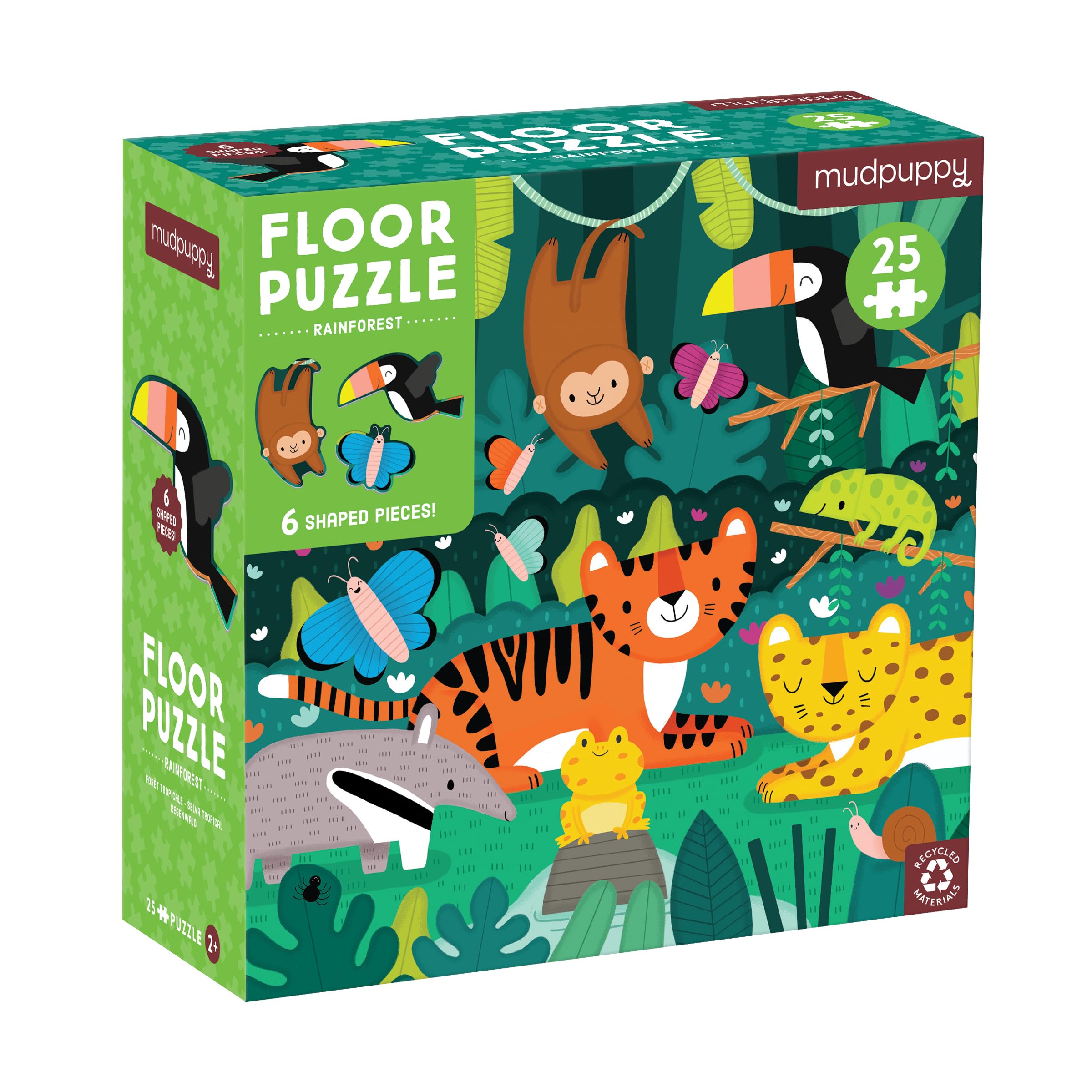 Mudpuppy Rainforest 25 Piece Floor Puzzle, Features 25 Colorful, Oversized Pieces, Includes 6 Special Shaped Pieces of a Toucan, Butterfly and More, Ages 2+, Great Gift Idea!