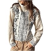 Milumia Women's Zip Cardigan Sweaters Boho Floral Printed Long Sleeve Knitwear Outerwear