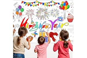 ZHARKOO New Year Coloring Poster, Happy New Year Coloring Tablecloth for Kids, 31 x 72 In Giant Party Coloring Table Cover, Paper Drawing Poster, Art Crafts Holiday Party Tables Decor Activity Supplies