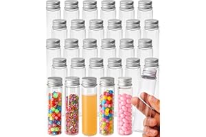 Berenti 30 PCS Plastic Test Tubes with Caps (50 ml) - 28 x 109 mm (W x L) Clear Test Tubes as Storage Containers for Beads, Powder, Candy, Small Gumballs and for Sample Testing, Home & Party Décor