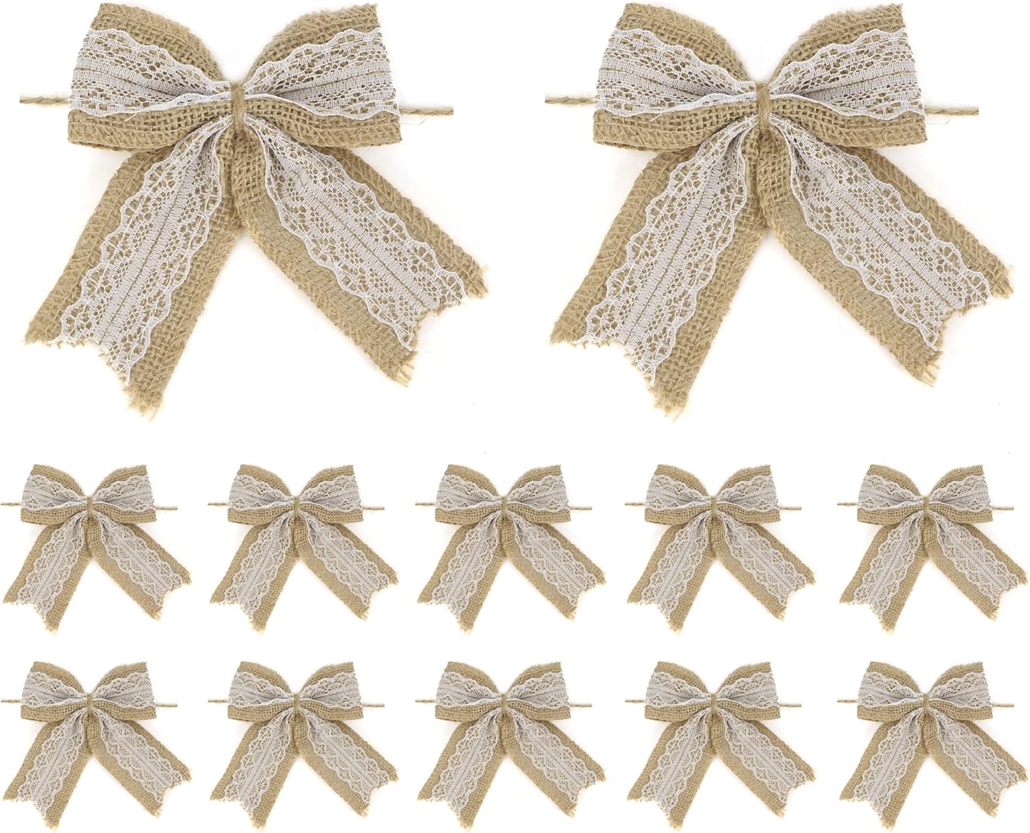 Bows & Ribbons - AIMUDI Natural Burlap Lace Bows 4 Inch Rustic Burlap Bows for Christmas Tree Decorations Vintage White Lace Wedding Bows Jute Wreath Bows Gift Bows for Crafts Baby Shower Diaper Cake - 12 Counts
