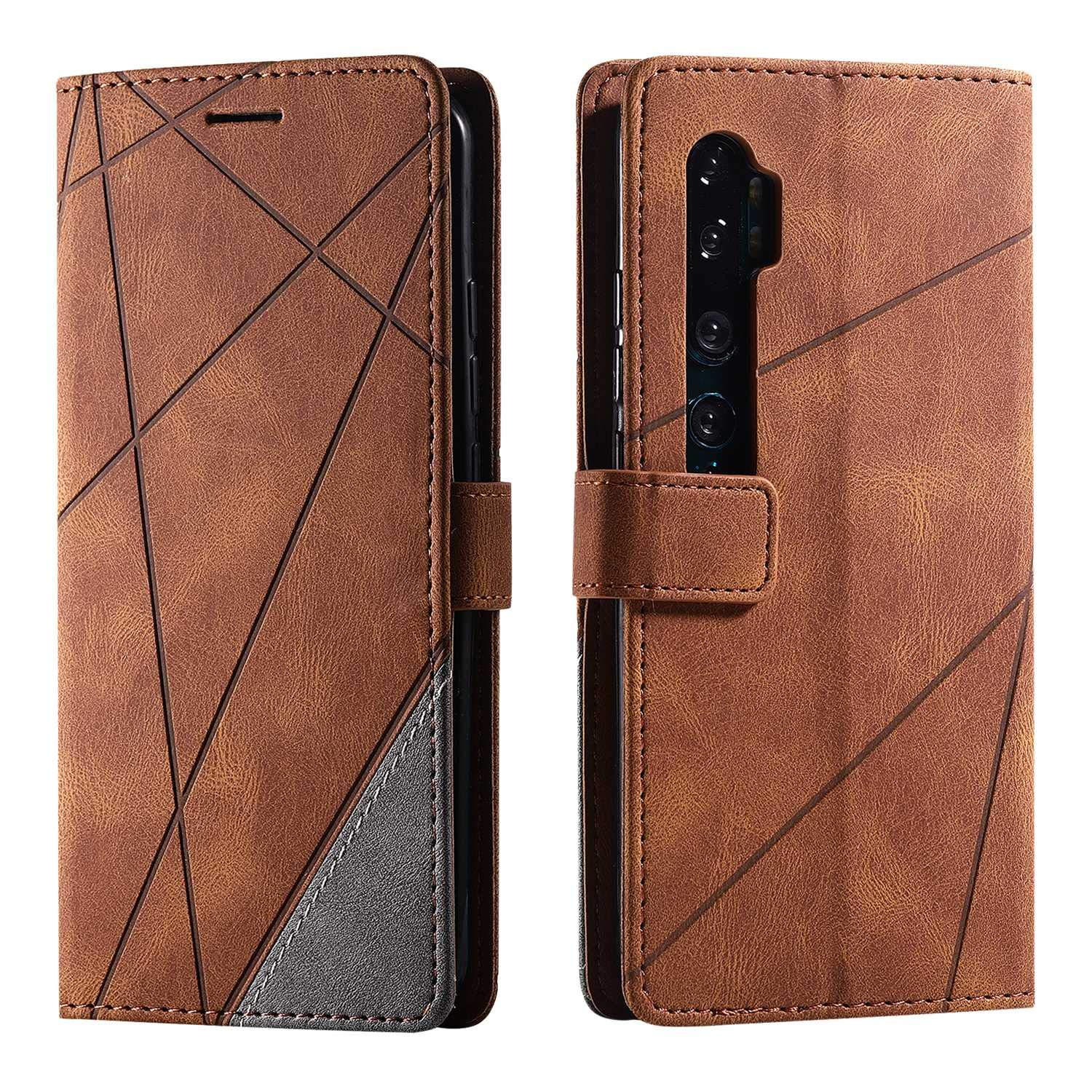 SONWO Case for Xiaomi Note 10 Case, Premium Leather Flip Wallet Case Magnetic Closure Card Slots Kickstand Phone Case for Xiaomi Note 10, Brown
