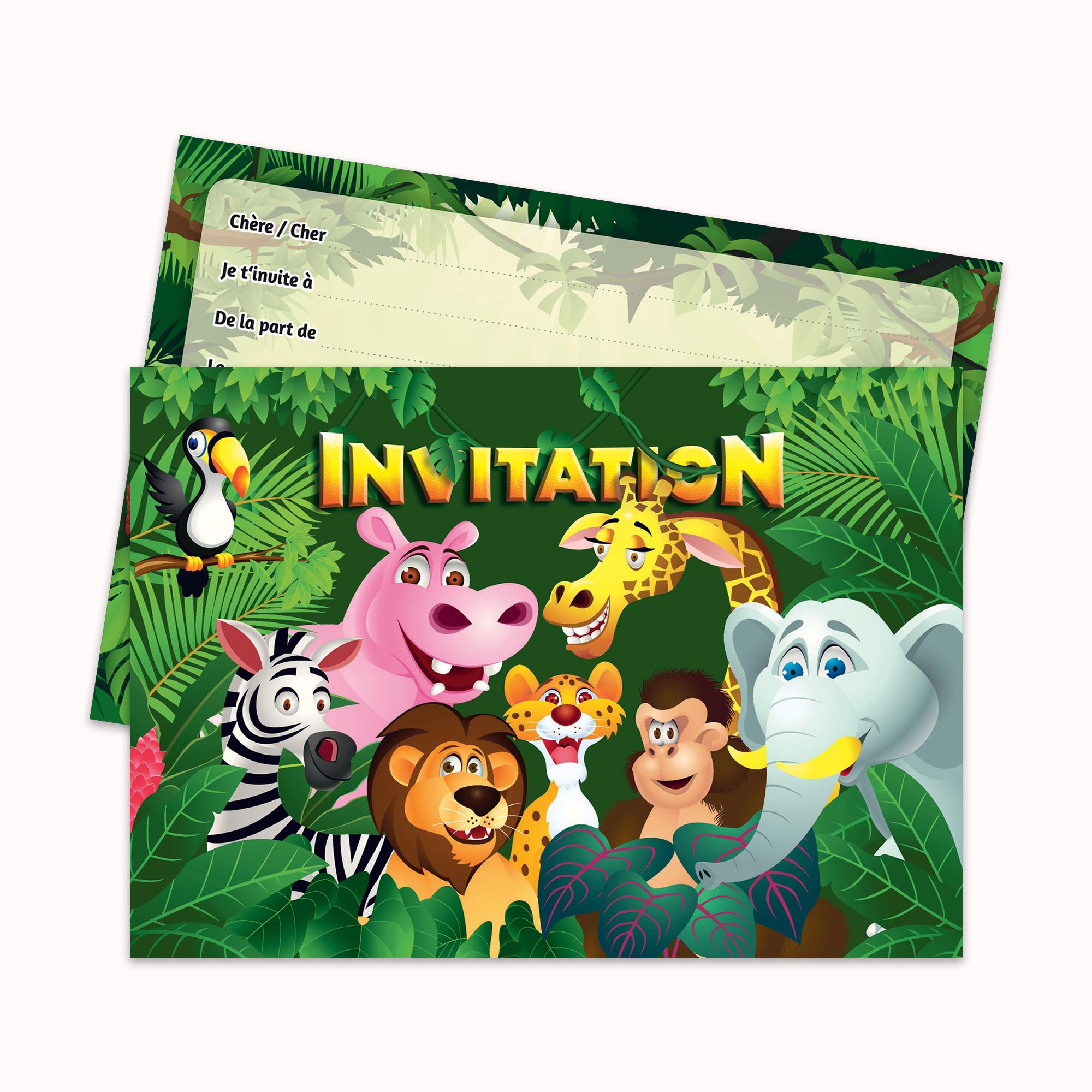 Edition Colibri Pack of 10 Zoo Animal Invitations in French for a child's birthday or a party at the zoo