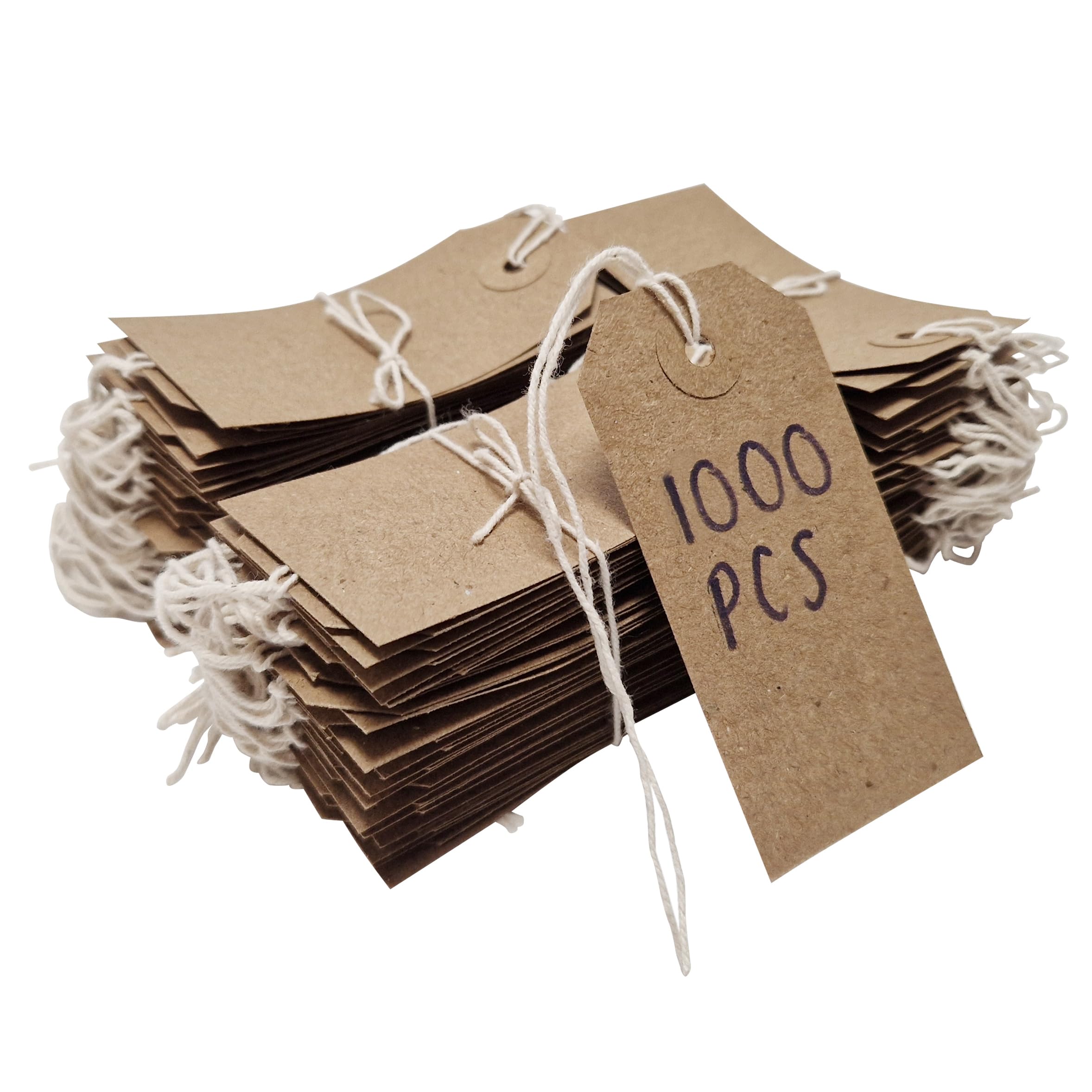 Swift Strung Tags Brown Reinforced Card Clothing Parcel Label String Hanging Gift Swing Tickets Kraft Hang Price Labelling 108mm x 54mm (Pack of 1000)