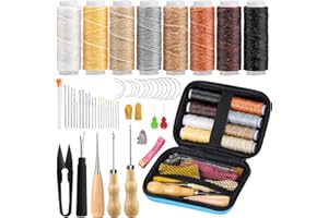 ZXIIXZ 54 Pcs Upholstery Repair Kit, Leather Sewing Kit Heavy Duty with 8 Pcs Waxed Thread, Awl, Leather Needles for Hand Sti