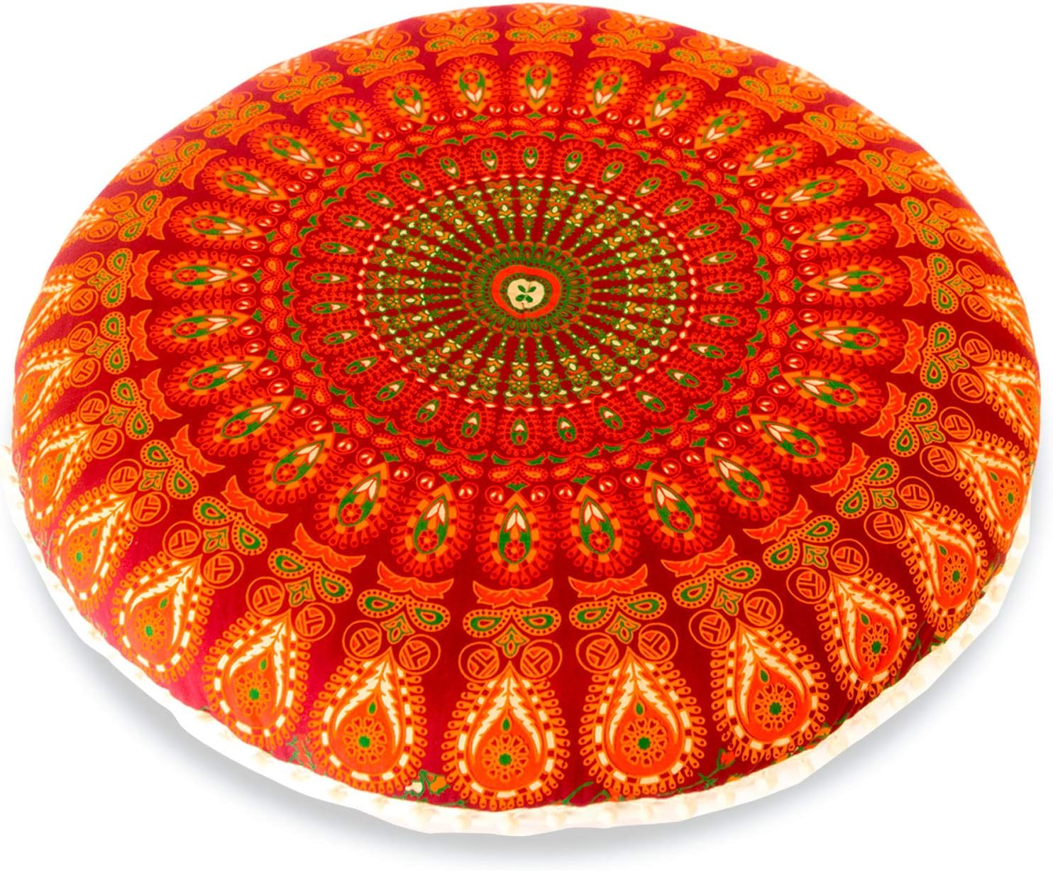 Mandala Life ART Yoga Decor Floor Cushion Cover - Round Medition Pillow Case - Hand Printed Organic Cotton Pouf