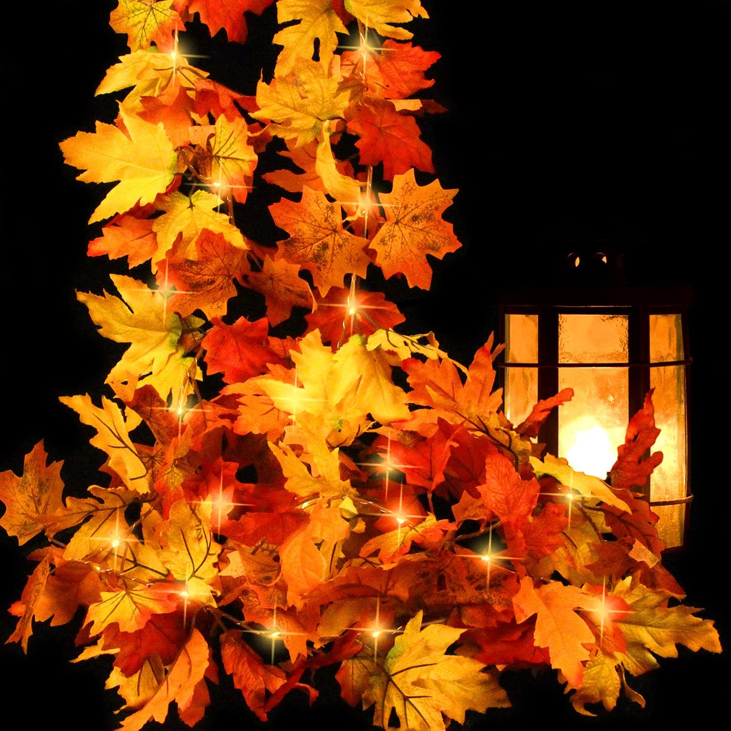 Wreaths, Garlands & Swags - STEFORD Thanksgiving Fall Decorations Maple Leaf Garland String Lights,12Ft LED Fall Garland Maple Leaves Lights,Indoor Outdoor Thanksgiving Decor Autumn Harvest Party Garland(2 Pack,40 LED Lights)