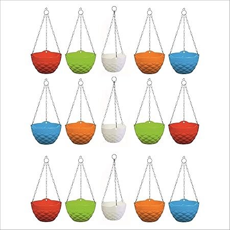 Asian Aura Flower Pot with Hanging with Chain, Multicolour Pack of 15