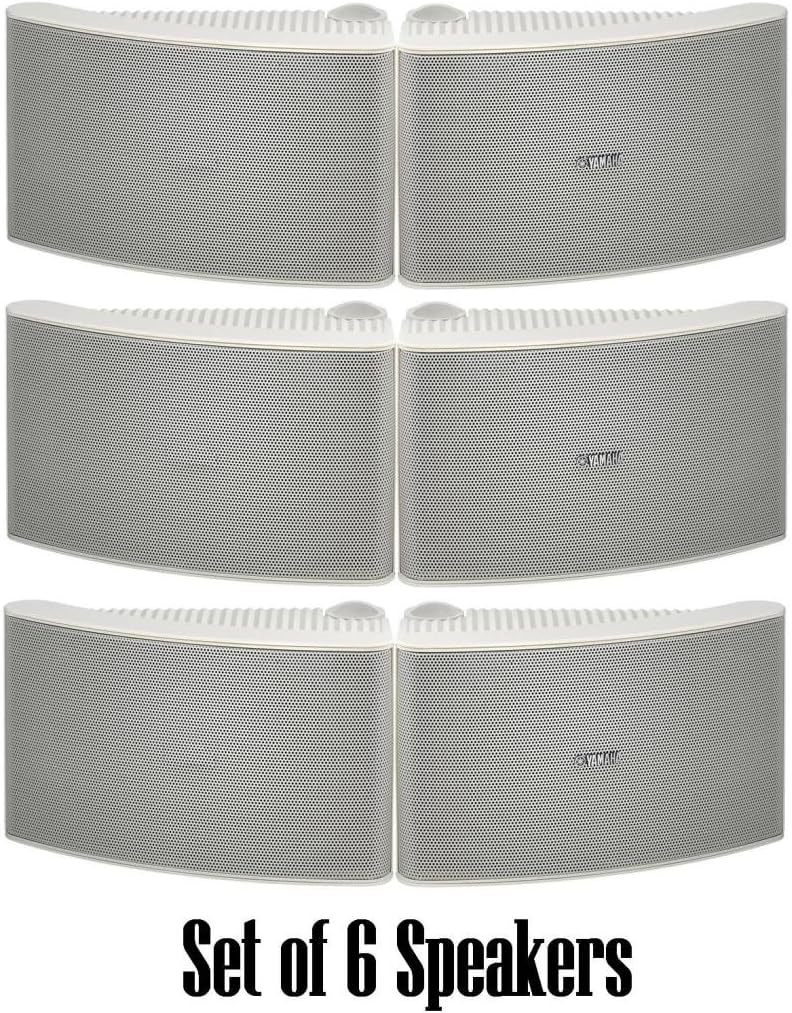 Yamaha All Weather Outdoor / Indoor Wall Mountable Natural Sound 180 watt 2 way Acoustic Suspension Speakers - Set of 6 - White - with 100ft 16 AWG Speaker Wire - Compatible with All Audio / Video Home Theater Sound Systems, Components, CD Players, or Receivers - Also Designed for Book Shelf or Desktop Use