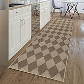 Rugalia Easy Jute Checkered Runner Rug, 2.6x8 Brown Modern Washable Rugs Runner for Hallway Non-Slip Kitchen Runner Rug, Geometric Diamond Indoor Outdoor Carpet for Porch Laundry Entryway