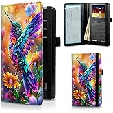 Leather Checkbook Covers for Men Women Check book Holder Cover Wallets for Personal Checkbook Duplicate Checks with RFID Blocking & Elastic Strap-Colorful Hummingbird with Flower