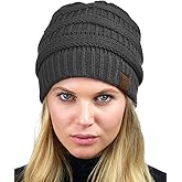 C.C Unisex Chunky Soft Stretch Cable Knit Warm Fuzzy Lined Skully Beanie