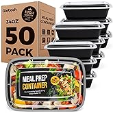 100-Piece (50-Pack) 34 OZ Meal Prep Containers Reusable with Lids, Sturdy Leakproof & Food Safe, Microwave, Freezer, Dishwasher Safe To Go Food Containers, Plastic Take Out Containers, Black