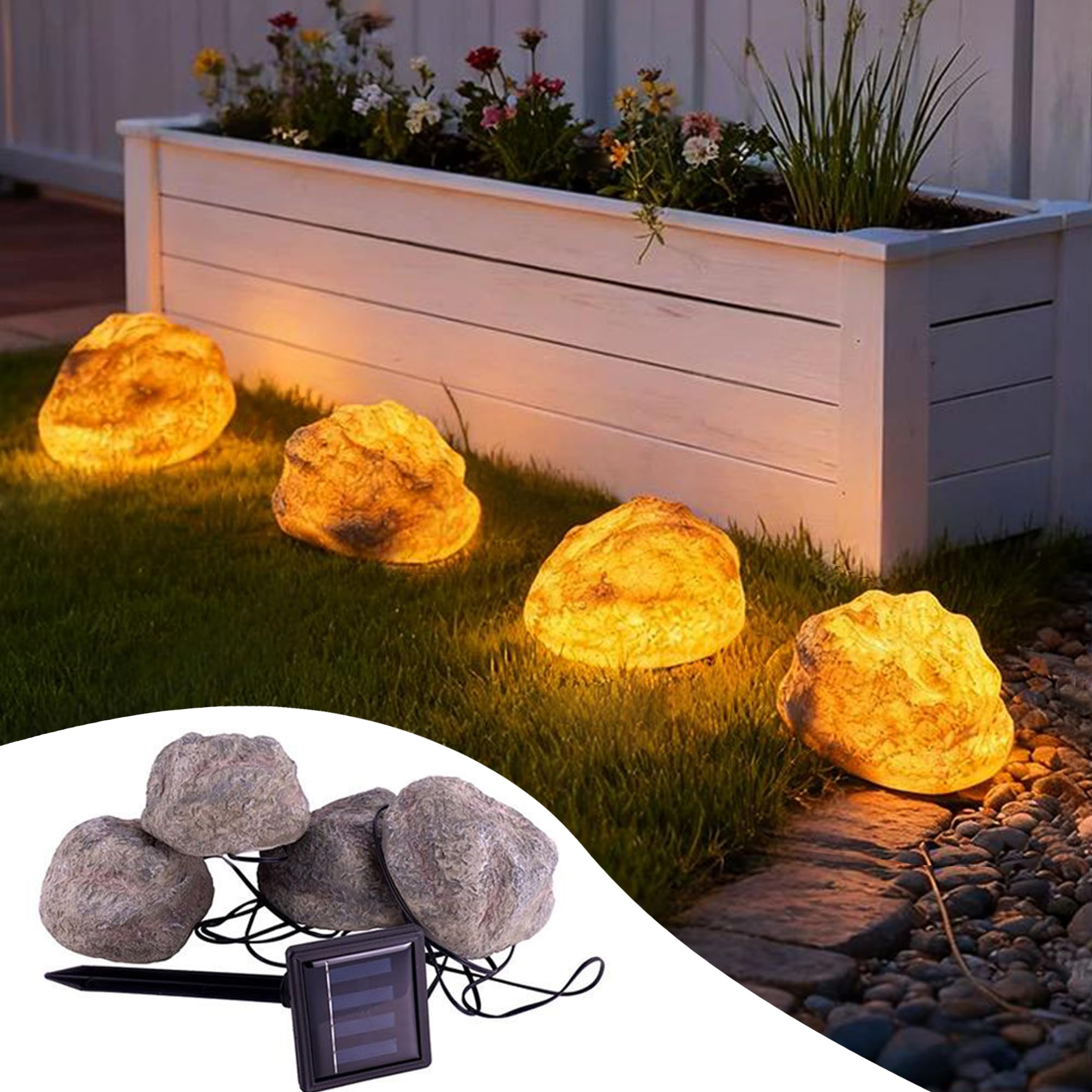 Photo 1 of **DAMAGED/MINOR CRACK ON ONE ROCK**LIYAOLI Solar Rock Lights 4-Pack | Auto-Dimming & 8H Runtime | IP44 Waterproof Landscape Lighting for Garden/Pathway/Lawn Outdoor Decorative (Natural Stone Texture)