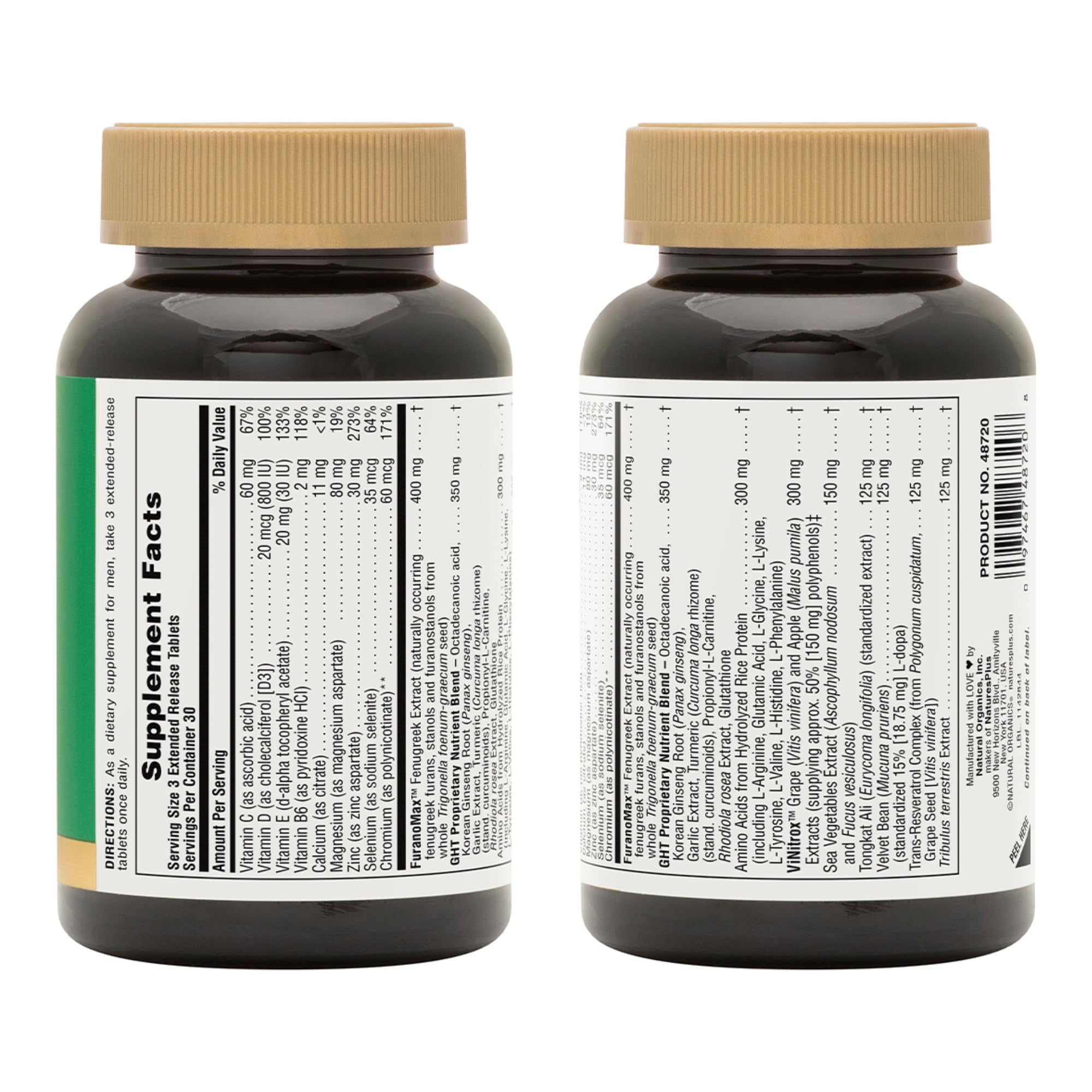 NaturesPlus Ultra GHT Male Extended Release Bilayer Tablets - 90 Vegetarian Supplements - Maximum Strength Natural Testosterone & Human Growth Hormone Boost- Gluten-Free - 30 Servings