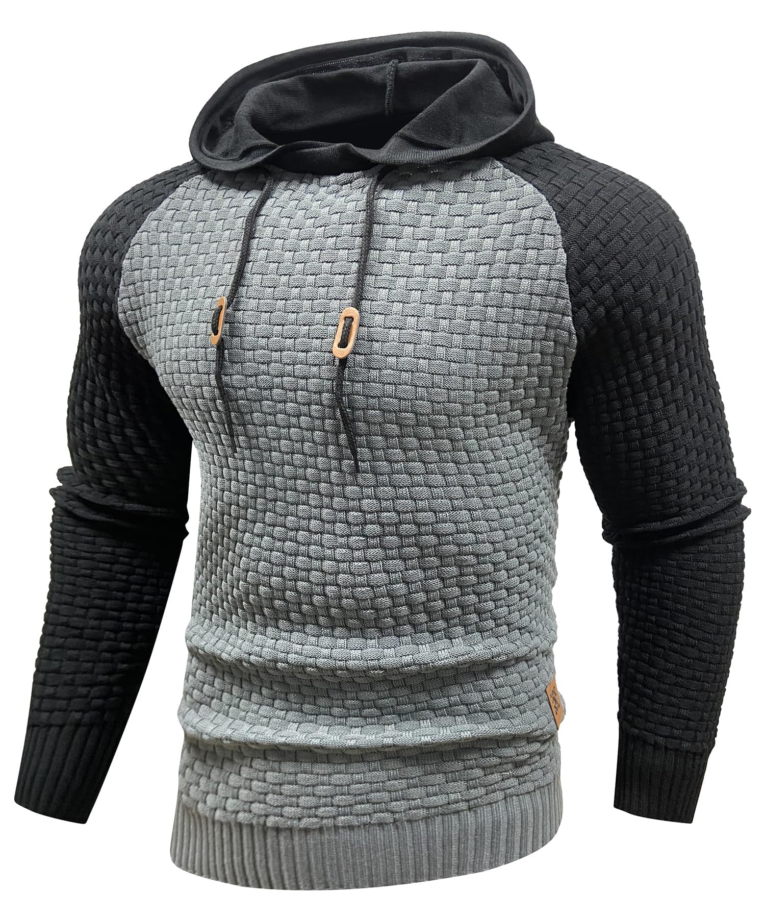 Zaitun Mens Hooded Sweatshirt Long Sleeve Solid Knitted Hoodie Pullover Sweater Black/Dark Gray Image