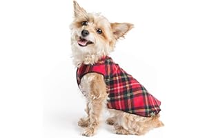 GOLD PAW Goldpaw Stretchy Fleece Jacket for Small Dogs - Super Soft, Warm Dog Sweater - Pet Sweater Vest for Fall and Winter - Canine Clothes Made in The USA - Machine Washable - Red Classic Plaid - Size 12