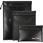 FunOwlet Fireproof Waterproof Document Bag – 3 Pack Fire and Water Resistant Zipper Storage Organizer & Money Safe Pouch Set for Important Papers, Cash, Passports, Jewelry & Electronics (Black)