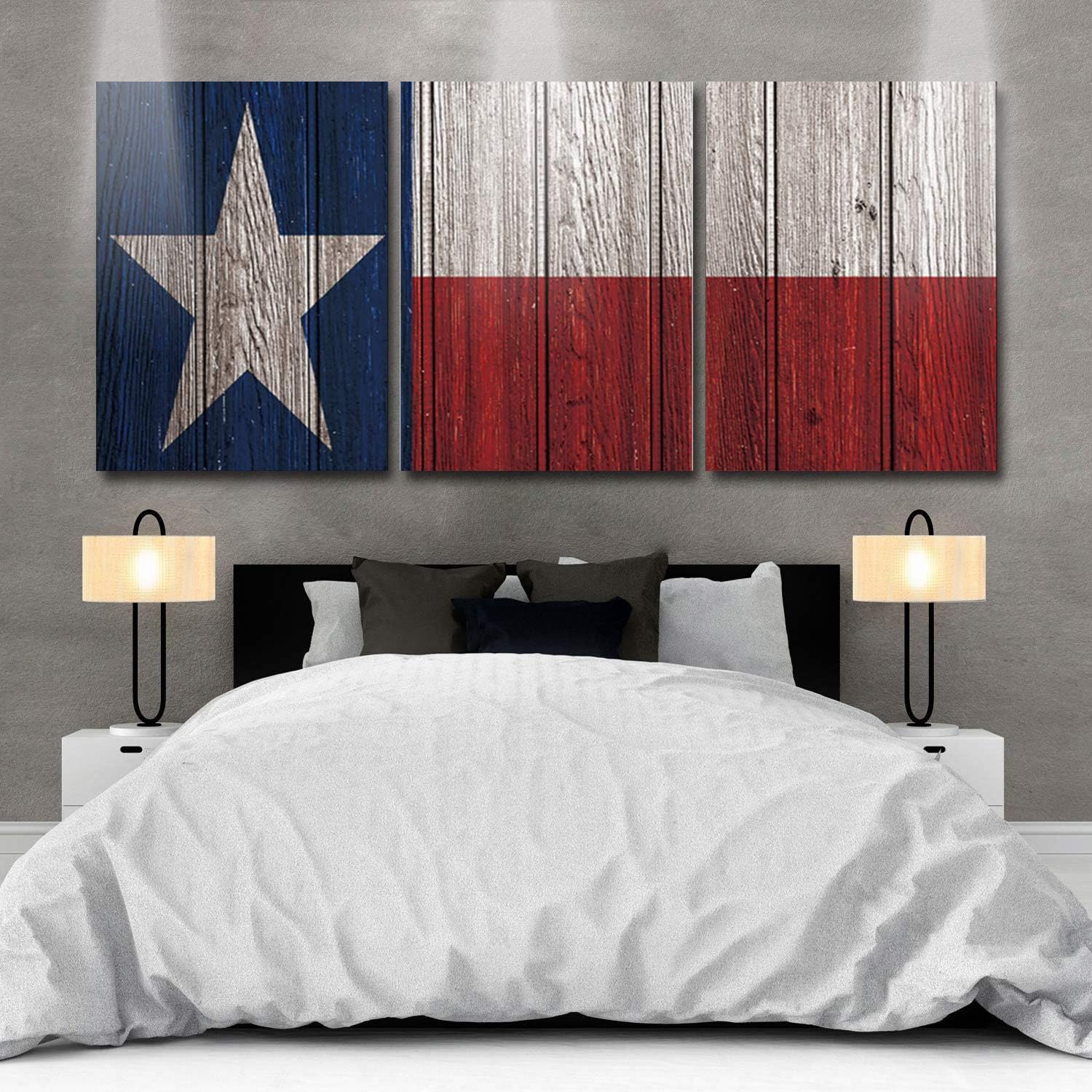 Paintings - CyCoShower 3 Panel Canvas Printing Wall Art Oil Painting on Canvas Texas Flag Vintage Wooden Board Artworks Wall Decor for Bedroom Living Room16x24inx 3panel