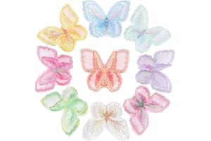 VSHINIC 9PCS Colourful Butterfly Lace Trim,Lace Butterfly Applique Patches,Double Layers Organza Butterfly Lace Fabric Embroidery SewingDIY for Clothes/Hair/Hat/Bag Decoration