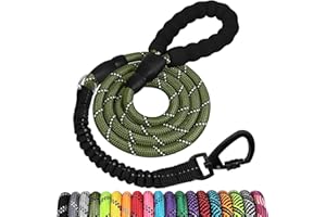 jenico Rope Dog Leash 6FT: Heavy Duty Nylon Leashes with Swivel Lockable Hook Reflective Threads Bungee and Padded Handle - Dog Lead for Large Small Medium Dogs Outside Walking Hiking