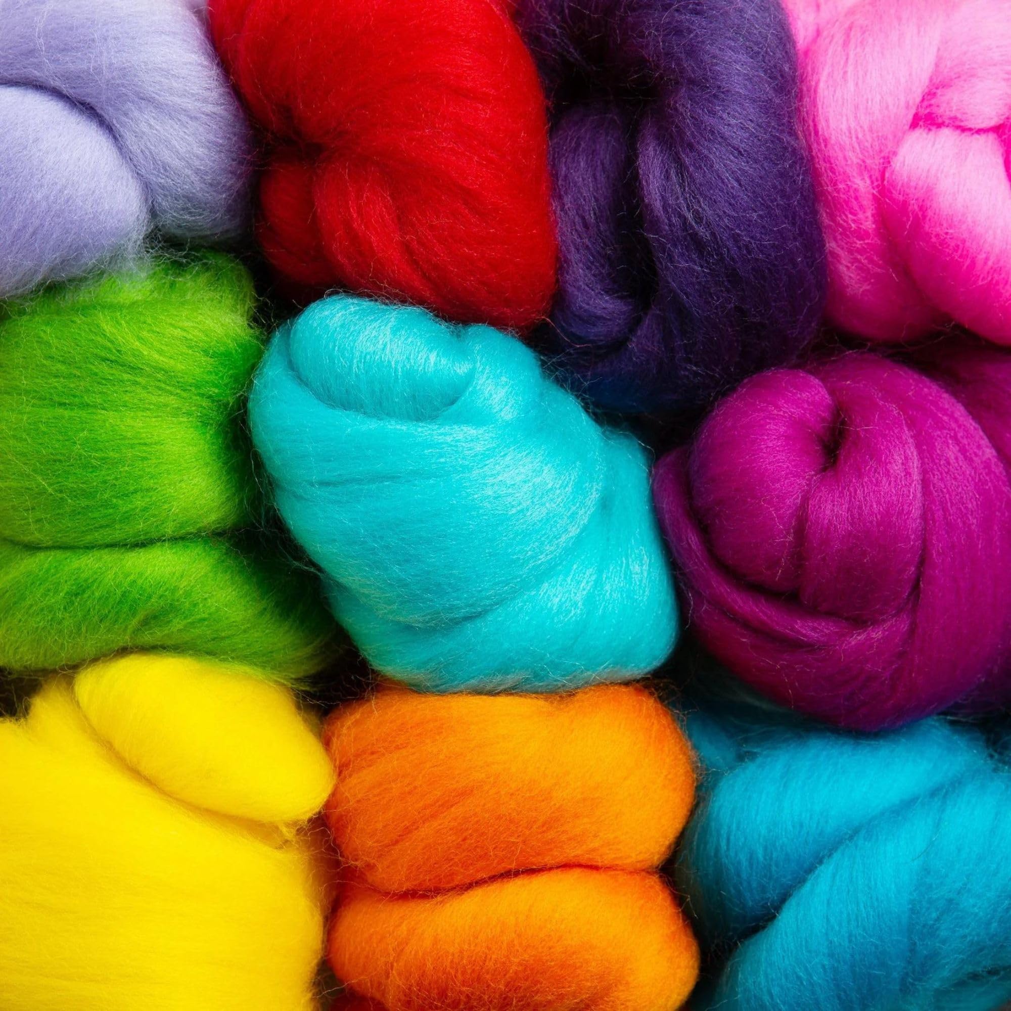Hawthorn Handmade Brights Needle Felting Wool Bundle. Set of 10 Coloured Merino Wool Tops for Needle Felting, Weaving, Spinning & Wet Felting - 100g