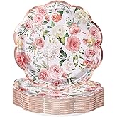 WRAPAHOLIC 25Pcs Floral Paper Plates - 7 Inch Pink Flower Disposable Plates Decorative Dessert Plates for Party Tableware Supplies Table Decor