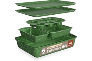 BAKKEN Kitchen Baking Pan Set - Nonstick Green Marble Coating, Commercial Grade Carbon Steel Bakeware Sets, Baking Kitchen Es