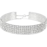 10-Row Clear Austrian Crystal Rhinestone Choker Necklace - Silver Plated, 12-18 Inch Adjustable - View #3