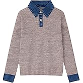 Women’s Sweaters Long Sleeve Denim Lapel V Neck Buttons Closure Pullover Tops Casual Winter Polo Sweater