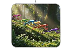 Colorful Frogs Dish Drying Mats Flower Quick-dry Fun Print Pad Drying Mat Kitchen Dishes Counter Mat, 18" x 24"