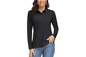 MAGCOMSEN Women's Long Sleeve Polo Shirts UPF 50+ Golf Tops Moisture Wicking Collared Shirt Tennis 3-Button