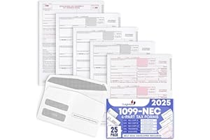 Dutymark 1099 NEC Forms 2025 for 25 Recipients 4 Part Laser Tax Forms Kit, 3 1096 Forms, 25 Security Self Seal Envelopes, Compatible with QuickBooks and Accounting Software, 2025 1099 NEC