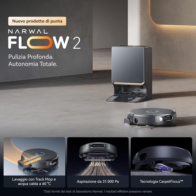 Flow 2 Robot Aspirapolvere Lavapavimenti con FlowWash Track Mop,Nero — foto 2 di 8