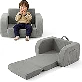 MuaMelop Toddler Couch, 2-in-1 Toddler Chairs Comfy 1-3 Years Old, Toddler Chair for Girls and Boys, Kids Couch Bed Fold Out, Convertible Baby Sofa to Lounge Chair for Playing, Reading, Napping, Grey